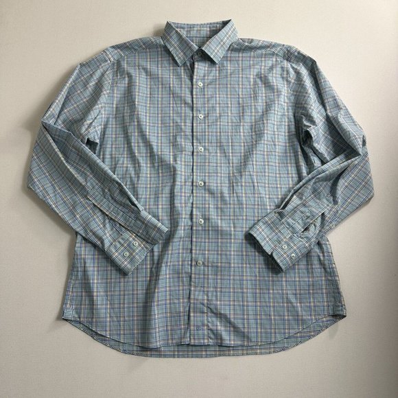 David Donohue Plaid Long Sleeve Fusion Performance Button Down Shirt Men Size 17 - Picture 1 of 8